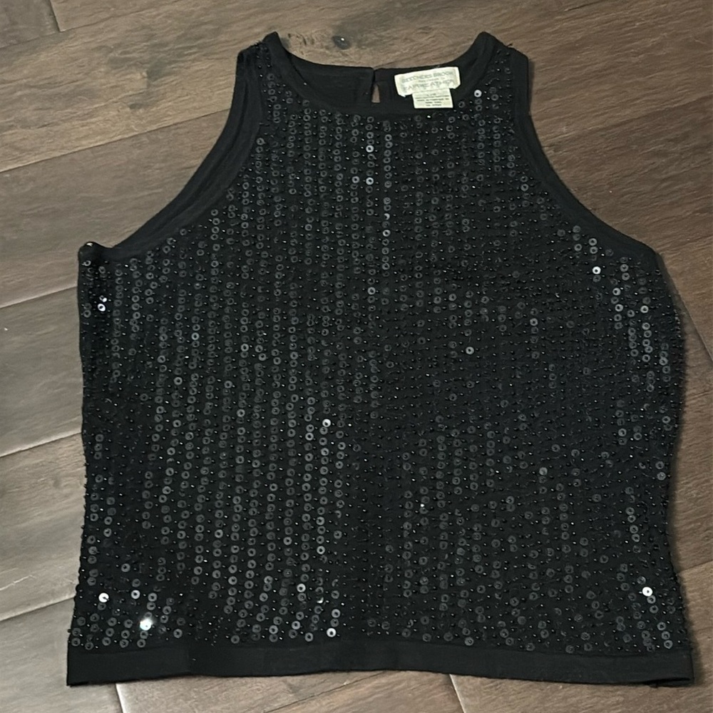 Breechers brook for fairweather, black sequins top, sleeveless size large